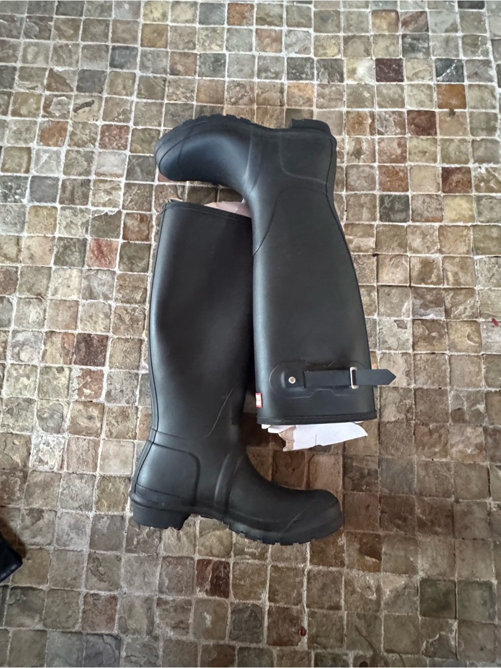 Hunter Black Tall Rubber Rain Boots with Red Logo Trim - Picture 6 of 9